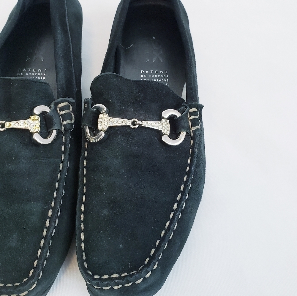Respira Driving Mocs Loafers Black Suede Shoes Silver Hardware - Picture 5 of 14
